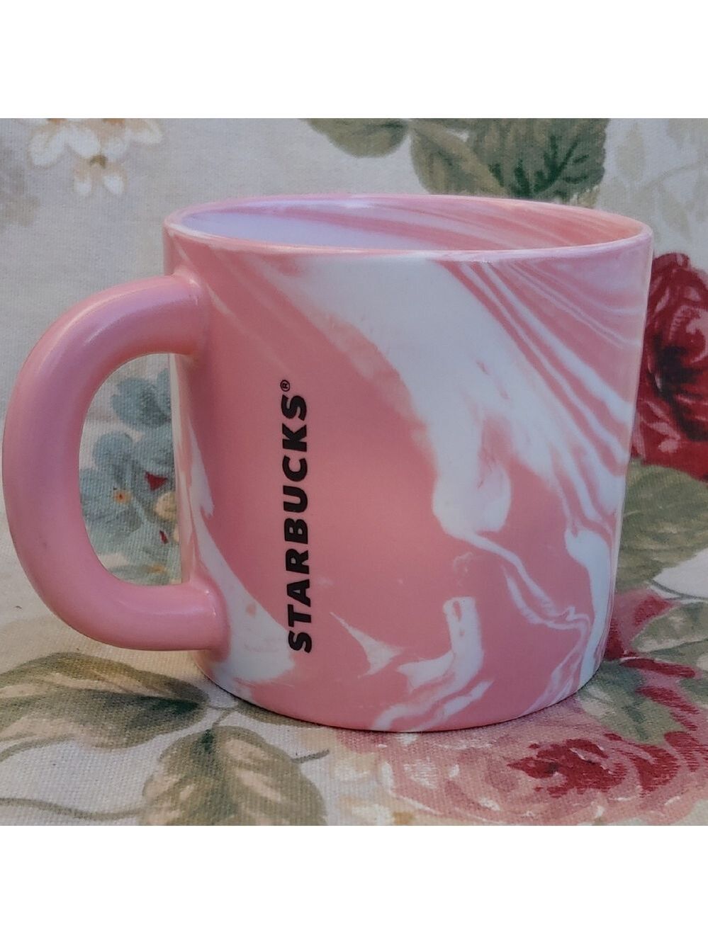 Starbucks Pink And White Ceramic Marble Swirl Collectible Coffee Mug